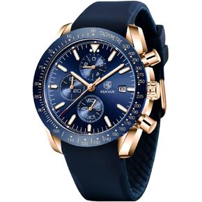 BY BENYAR Watch for Men Analog Quartz Chronograph Waterproof Luminous Designer Mens Wrist Watches Business Work Sport Casual Dress Watch with Silicone Strap Elegant Gifts for Men