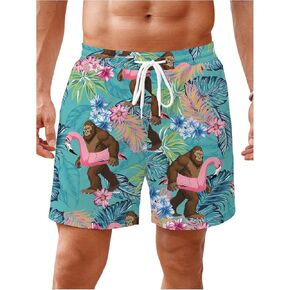 Floerns Men's Tropical Print Drawstring Wide Leg Swim Trunk Quick Dry Vacation Beach Shorts