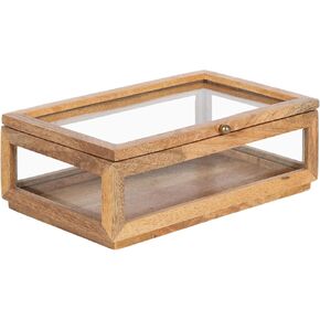 Kate and Laurel Curiel Decorative Glass Box for Tabletop Storage, 10 x 6 x 4, Clear Glass and Natural Wood, Modern Jewelry Box for Use as Bathroom Vanity Organization or Entryway Table Decor