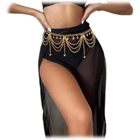 Boho Gold Belly Chain Multilaye Chain Belt Sequin Stars Stars Pendant Jewerlyfor Women Dress Bikini Body Chain