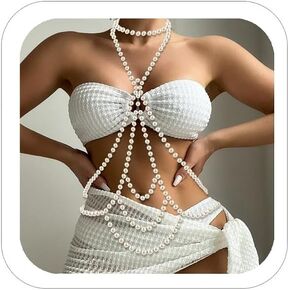 Pearl Body Chain Layered Pearls Sexy Bikini Body Chain Crystal Body Jewelry for Women