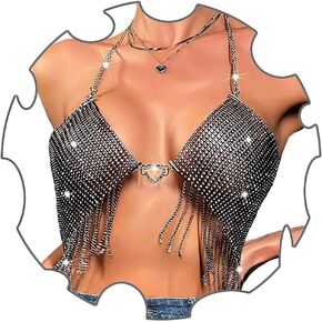 Uranian Rhinestone Body Chain Sexy Crop Top Mesh Chest Chains Halter Bikini Tops Party Beach Body Jewelry for Women and Girls