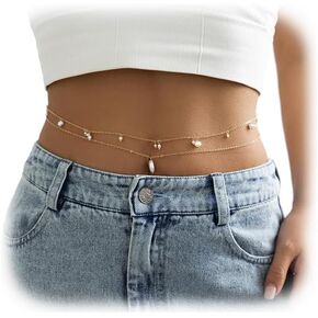 Summer Beaded Waist Chain Metal Bikini Mulit-Layere Waist Belly Chain Jewelry Sexy Beach Beads Body Chain Pearl Simple Waist Chain for Women