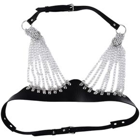 Punk Leather Chest Chain Black Layered Bra Caged Harness Multilayer Body Chains Nightclub Choker Bra Chains Body Jewelry Accessories for Women