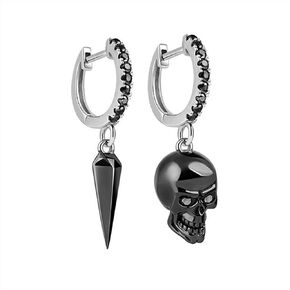 جمجمة GNOCE و AWL arring مجموعة الفضة الفضية السوداء مطلية "Skull Love" أقراط مع أسود أزياء الزركونيا الأزياء الهدية المجوهرات للنساء الرجال