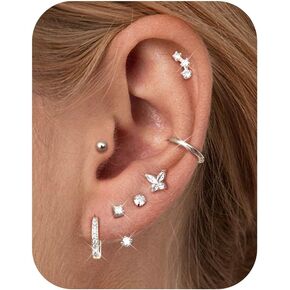 Jstyle Hypoallergenic Surgical Steel Earrings for Women 14K Gold Earring Stack Set Stainless Steel Stud Earrings Dainty Huggie Hoop Cartilage Earring Sets for Multiple Piercing