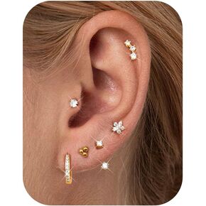 Jstyle Hypoallergenic Surgical Steel Earrings for Women 14K Gold Earring Stack Set Stainless Steel Stud Earrings Dainty Huggie Hoop Cartilage Earring Sets for Multiple Piercing in Saudi Arabia