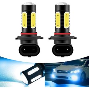 2 PCS Car 9006 Super Bright LED Fog Light, 0.7" x 2.4" x 0.98" 5 COB Chip Surround Lighting Bulb with Focusing Lens, Alloy Lamp Body Original Plug Replacement, Universal for Cars (Ice Blue)