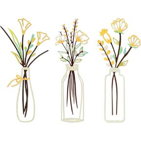 YiYa 3 Pcs Metal Flowers Wall Arts Metal Flower Wall Decor Minimalist Floral Decor Flowers Boho Wall Art Sculptures for Home Bedroom Kitchen Living Room Decor (Yellow)