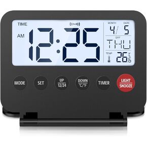 Ceekit Digital Travel Clock ، زر شاشة LCD كبيرة مع تاريخ ، درجة الحرارة ، الغفوة ، الإضاءة الخلفية ، بطارية AAA التي يتم تشغيلها (غير مضمنة) ، ساعة مكتب للمنزل ، المكتب ، السفر