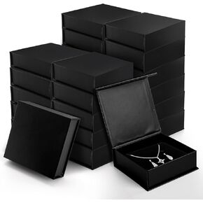 24 Pack Cardboard Jewelry Boxes, 3.6 x 3.6 x 1.3 Inch Small Jewelry Gift Boxes with Cotton Filled and Lid, Jewelry Storage Display Case for Necklace Earring Ring, Black