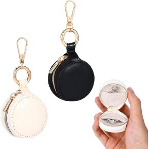 2pcs Jewelry Holder Keychain Portable Small Travel Jewelry Box Leather Mini Ring Case Earring Stud Necklace Storage Case