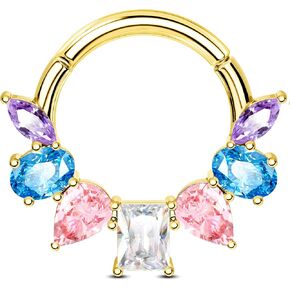 Jewseen 316L Surgical Steel Septum Rings, 16g Cubic Zirconia Septum Jewelry, Gold Cartilage Hoop Earrings, Daith Piercing Jewelry, Helix Tragus Earrings for Women