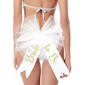 1 Pcs Bride Bikini Veil，Cute Bow Veil Gold Print White Tulle Bachelorette Party Decorations，Pool Party,Bridal Shower Party Bathing Suit Supplies Summer Bride to Be Swimsuit Accessories
