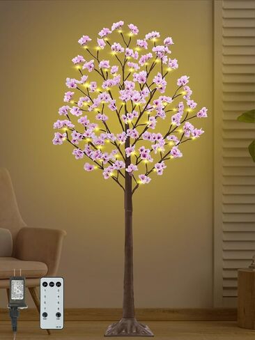 5 أقدام من شجرة أزهار الكرز المضاءة - فوك مصطنعة مصطنعة فوق الشجرة الوردية مع 80 أضواء ، 240 زهور الخصبة ، مؤقت ، عن بعد 8 أوضاع شجرة زهر الكرز لحفل الزفاف الربيعي عيد الحب الداخلي في الهواء الطلق in Kuwait