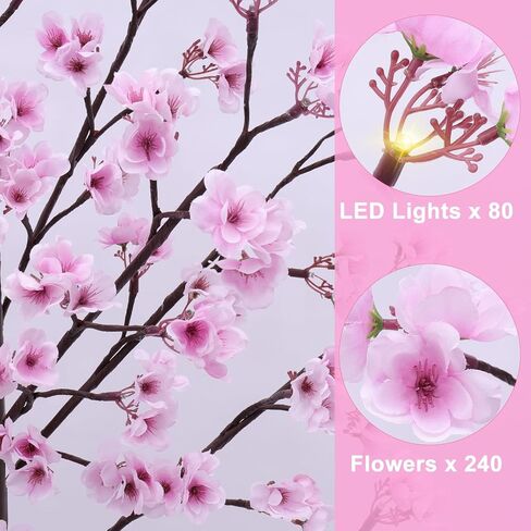 5 أقدام من شجرة أزهار الكرز المضاءة - فوك مصطنعة مصطنعة فوق الشجرة الوردية مع 80 أضواء ، 240 زهور الخصبة ، مؤقت ، عن بعد 8 أوضاع شجرة زهر الكرز لحفل الزفاف الربيعي عيد الحب الداخلي في الهواء الطلق in Kuwait