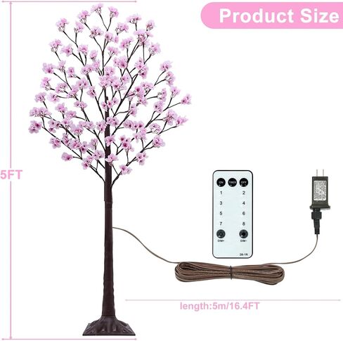 5 أقدام من شجرة أزهار الكرز المضاءة - فوك مصطنعة مصطنعة فوق الشجرة الوردية مع 80 أضواء ، 240 زهور الخصبة ، مؤقت ، عن بعد 8 أوضاع شجرة زهر الكرز لحفل الزفاف الربيعي عيد الحب الداخلي في الهواء الطلق in Kuwait