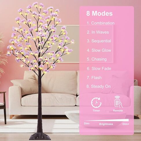 5 أقدام من شجرة أزهار الكرز المضاءة - فوك مصطنعة مصطنعة فوق الشجرة الوردية مع 80 أضواء ، 240 زهور الخصبة ، مؤقت ، عن بعد 8 أوضاع شجرة زهر الكرز لحفل الزفاف الربيعي عيد الحب الداخلي في الهواء الطلق in Kuwait