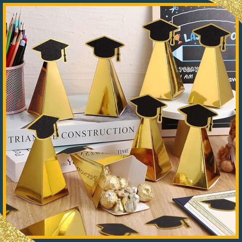 Sabary 30 Pack Gold Gold Goldy Candy Gift Boxes Gold 2025 Trophy Trophy Boxes with Grad Cap Glitter Grad Form in Kuwait