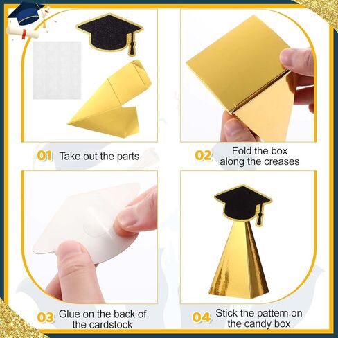 Sabary 30 Pack Gold Gold Goldy Candy Gift Boxes Gold 2025 Trophy Trophy Boxes with Grad Cap Glitter Grad Form in Kuwait