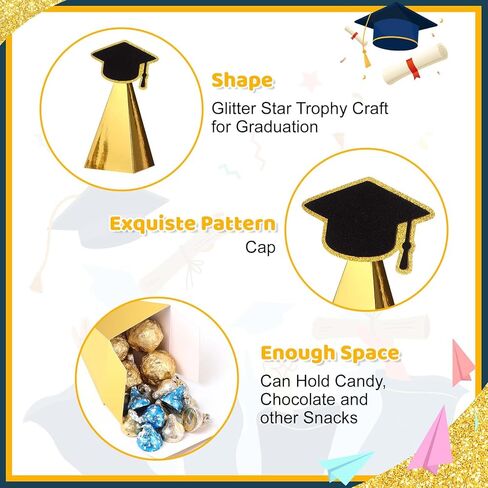 Sabary 30 Pack Gold Gold Goldy Candy Gift Boxes Gold 2025 Trophy Trophy Boxes with Grad Cap Glitter Grad Form in Kuwait