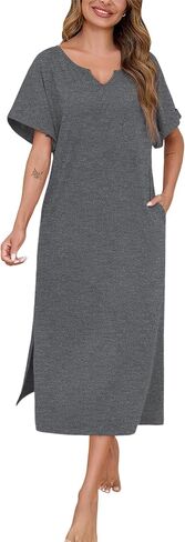 Marvmys Women Short Sleeve Nightgowns Full Length Sleep Shirts V Neck Long Nighshirts with Pockets in Saudi Arabia