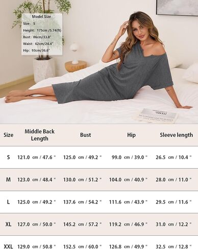 Marvmys Women Short Sleeve Nightgowns Full Length Sleep Shirts V Neck Long Nighshirts with Pockets in Saudi Arabia