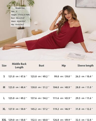 Marvmys Women Short Sleeve Nightgowns Full Length Sleep Shirts V Neck Long Nighshirts with Pockets in Saudi Arabia