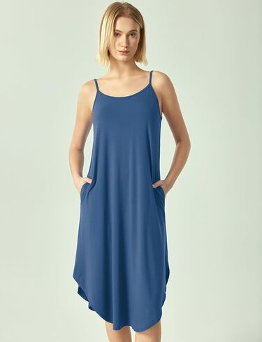 Bamboo Viscose Slip Dress, Sleeveless Nightgown Sleepwear with Pockets, Spaghetti Strap Dresses for Women, Sleep Chemise in Saudi Arabia