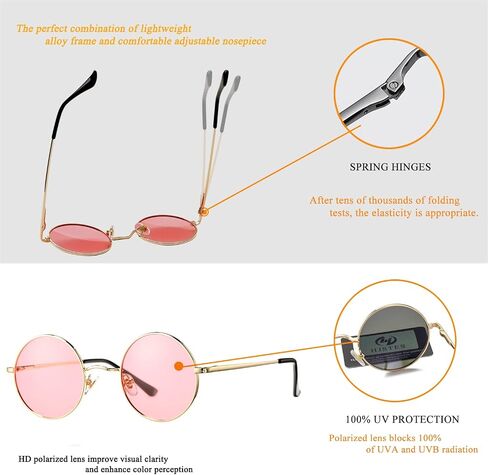HJSTES Polarized Round Sunglasses Womens Men Retro Hippie Glasses Small Circle Sunnies in Saudi Arabia