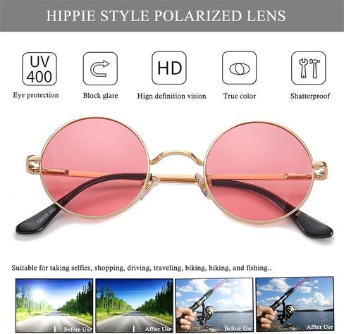 HJSTES Polarized Round Sunglasses Womens Men Retro Hippie Glasses Small Circle Sunnies in Saudi Arabia