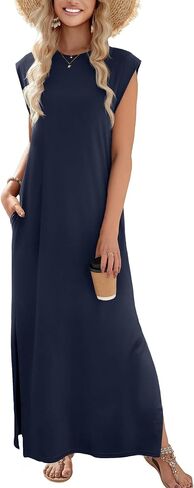 Zeagoo Summer Dresses for Women 2026 Black Long Maxi Sundresses Loose Split Wrinkle-Free Beach Travel Vacation Clothes in Saudi Arabia