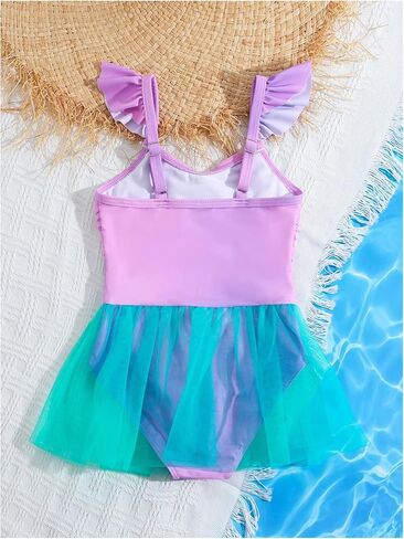 WDIRARA Toddler Girl's One Piece Swimsuit Ruffle Ruched Sleeveless Bathing Suit with Mesh Skirt in Kuwait