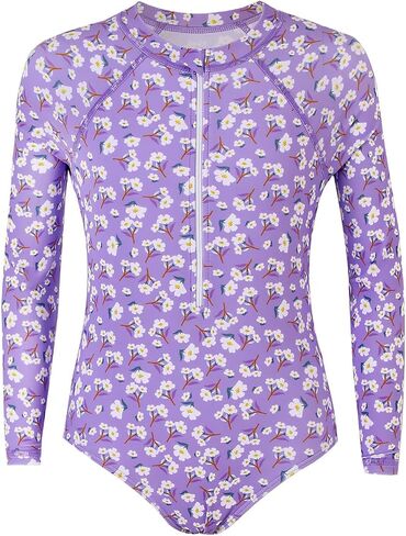 Size 2-9 Years Girls One Piece Swimsuit Kids Long Sleeve Swimsuit Zipper UPF Rashguard Swimwear in Saudi Arabia