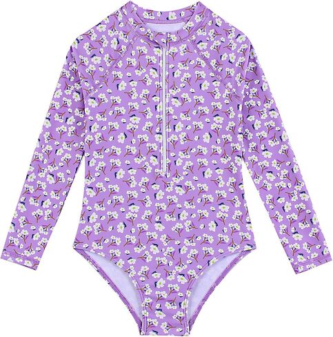 Size 2-9 Years Girls One Piece Swimsuit Kids Long Sleeve Swimsuit Zipper UPF Rashguard Swimwear in Saudi Arabia