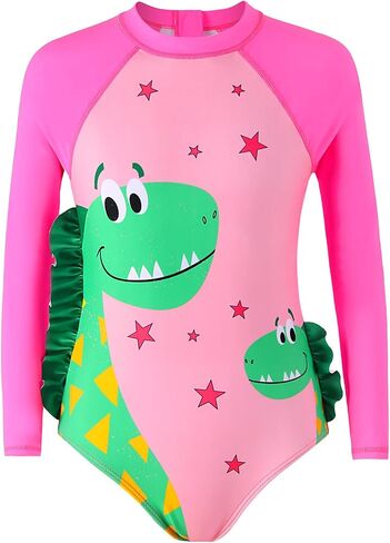 Size 2-9 Years Girls One Piece Swimsuit Kids Long Sleeve Swimsuit Zipper UPF Rashguard Swimwear in Saudi Arabia