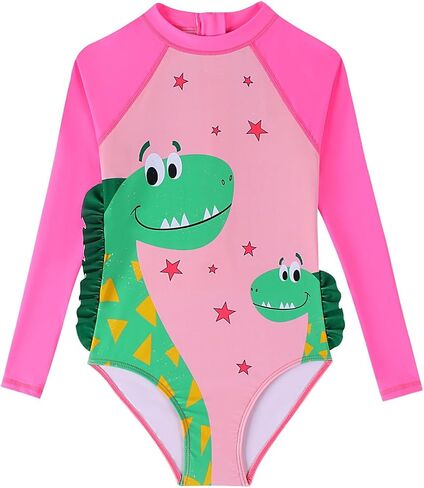 Size 2-9 Years Girls One Piece Swimsuit Kids Long Sleeve Swimsuit Zipper UPF Rashguard Swimwear in Saudi Arabia
