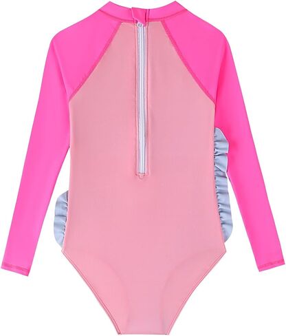 Size 2-9 Years Girls One Piece Swimsuit Kids Long Sleeve Swimsuit Zipper UPF Rashguard Swimwear in Saudi Arabia