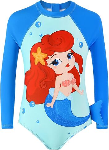 Size 2-9 Years Girls One Piece Swimsuit Kids Long Sleeve Swimsuit Zipper UPF Rashguard Swimwear in Saudi Arabia