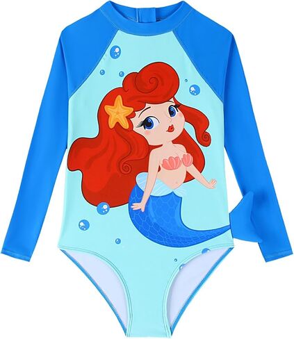 Size 2-9 Years Girls One Piece Swimsuit Kids Long Sleeve Swimsuit Zipper UPF Rashguard Swimwear in Saudi Arabia