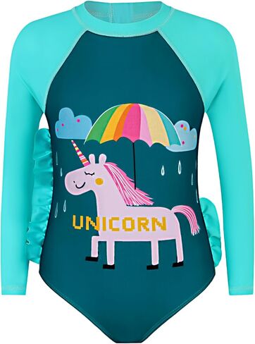 Size 2-9 Years Girls One Piece Swimsuit Kids Long Sleeve Swimsuit Zipper UPF Rashguard Swimwear in Saudi Arabia