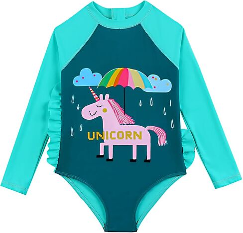 Size 2-9 Years Girls One Piece Swimsuit Kids Long Sleeve Swimsuit Zipper UPF Rashguard Swimwear in Saudi Arabia
