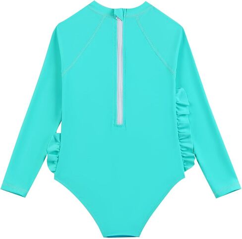 Size 2-9 Years Girls One Piece Swimsuit Kids Long Sleeve Swimsuit Zipper UPF Rashguard Swimwear in Saudi Arabia
