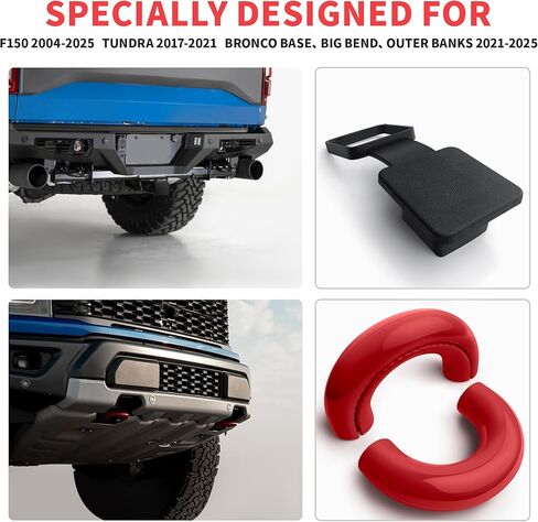 Tow Hooks Covers for Ford F150 Accessories 2004-2025 Paired with Customized 2 Inch Silicone Trailer Hitch Cover Compatible with Toyota Tundra 2017-2021 Tool-Free Install (Red-Black) in Saudi Arabia