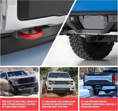 Tow Hooks Covers for Ford F150 Accessories 2004-2025 Paired with Customized 2 Inch Silicone Trailer Hitch Cover Compatible with Toyota Tundra 2017-2021 Tool-Free Install (Red-Black) in Saudi Arabia