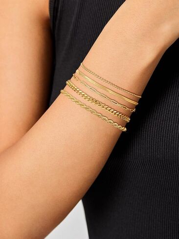 Gold Bracelets for Women, 14K Gold Plated Chunky Stackable Bracelet Set, Dainty Paperclip Chain Cuban Link Layered Non Tarnish Trendy Gold Bracelets Stack for Women in Saudi Arabia