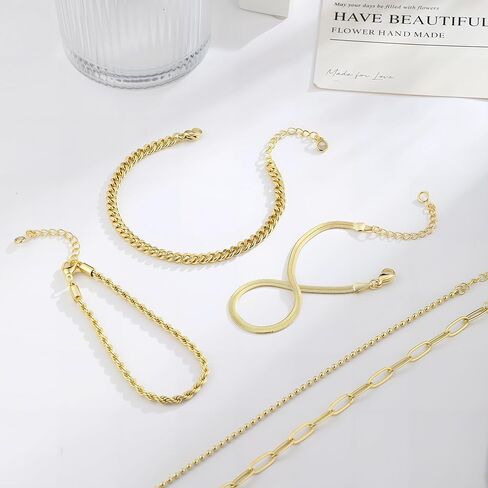 Gold Bracelets for Women, 14K Gold Plated Chunky Stackable Bracelet Set, Dainty Paperclip Chain Cuban Link Layered Non Tarnish Trendy Gold Bracelets Stack for Women in Saudi Arabia