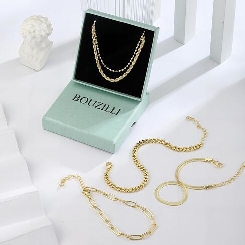 Gold Bracelets for Women, 14K Gold Plated Chunky Stackable Bracelet Set, Dainty Paperclip Chain Cuban Link Layered Non Tarnish Trendy Gold Bracelets Stack for Women in Saudi Arabia