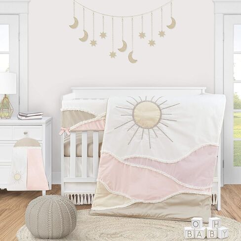 Sweet Jojo Designs White Boho Bohemian Girl Baby Nursery Crib Bed Skirt Dust Ruffle - Solid Color Shabby Chic Princess Luxurious Luxury Elegant Vintage Designer Boutique Victorian Cotton Fringe Tassel in Saudi Arabia