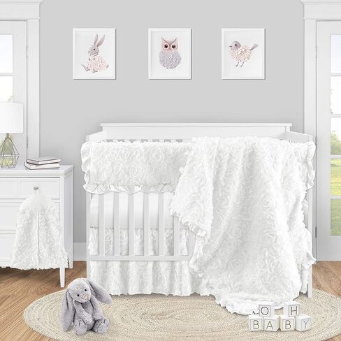 Sweet Jojo Designs White Boho Bohemian Girl Baby Nursery Crib Bed Skirt Dust Ruffle - Solid Color Shabby Chic Princess Luxurious Luxury Elegant Vintage Designer Boutique Victorian Cotton Fringe Tassel in Saudi Arabia